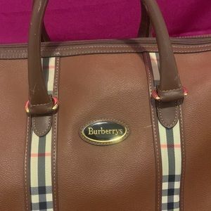 Burberry Brown Travel Bag with Plaid Accents